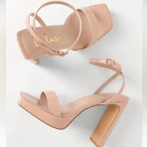 Lulus Woman’s Konoku Light Nude Platform Ankle Strap High Heel Sandals- Size 10